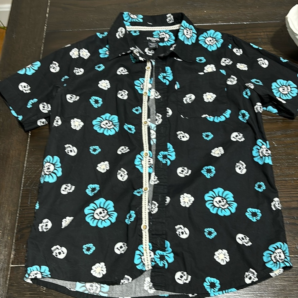 RSQ large button up skull flower shirt